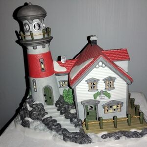 Department 56 Festive Red and Gray Lighthouse Decor